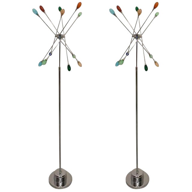 Mid-Century Modern Chrome Sputnik Floor Lamps - a Pair For Sale