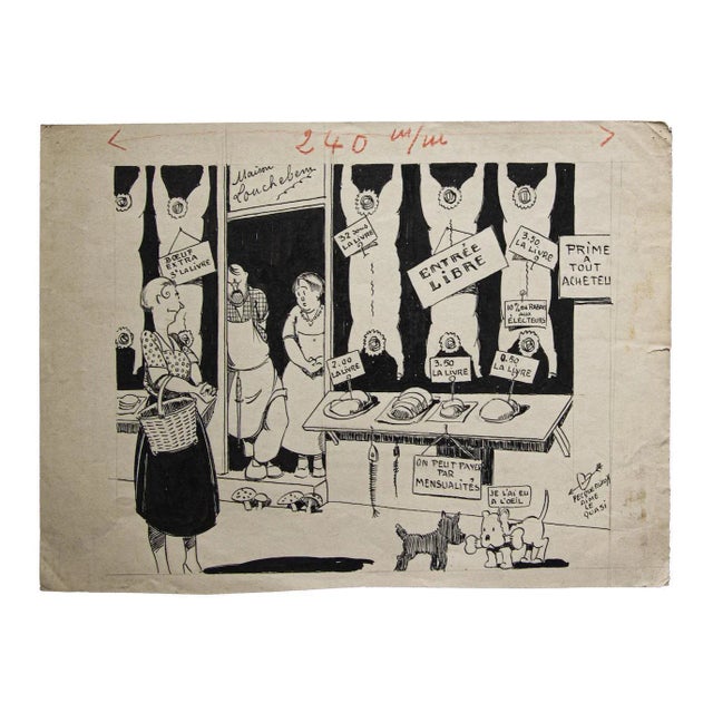 Butcher is an original artwork, drawing in pen on paper, realized by Pecqueriaux, hand-signed on the lower right in pen....