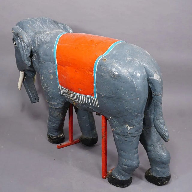 Blue Rare Antique Children Carousel Elefant, Germany Early 20th Century For Sale - Image 8 of 8