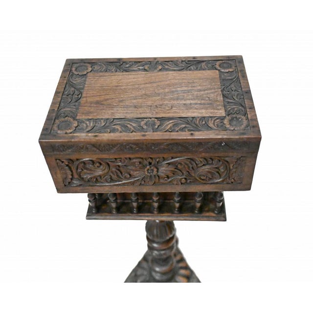 Padouk Wood Teapoy Finely Carved On An Elaborate Tri Form Base For Sale - Image 3 of 15