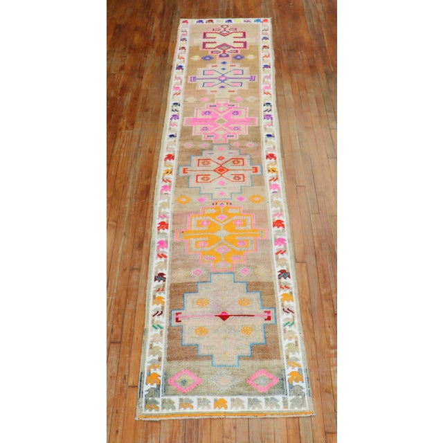 Hand-knotted one of a Kind Turkish Anatolian Runner in funky colors.