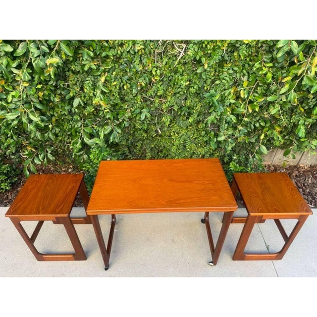 Brown Mid Century Modern Teak Triform Nesting Table Set For Sale - Image 8 of 16