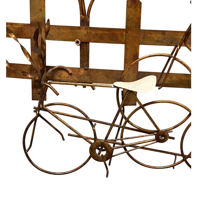 Enameled Metal "Bicycles Along Pickett Fence" Wall Sculpture attributed to Curtis Jere All copper dipped and welded steel...