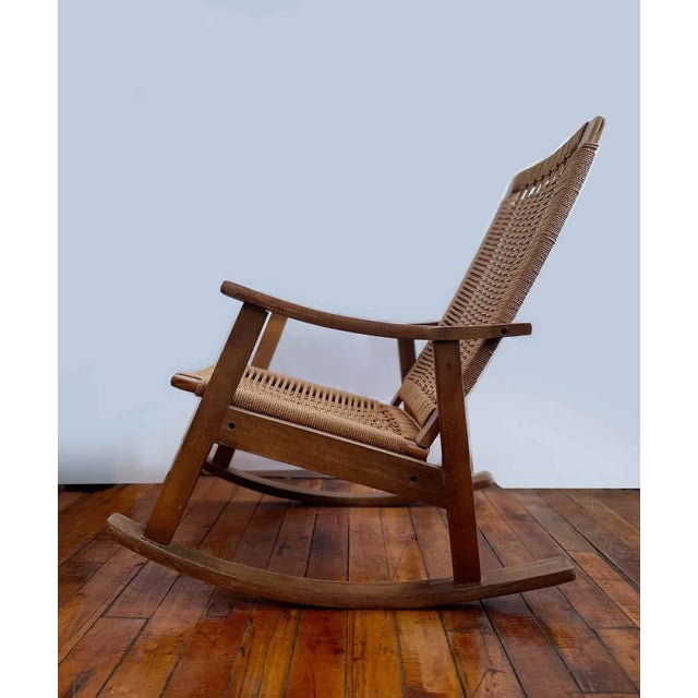 Mid 20th Century Mid Century Danish Modern Style Wood and Jute Rocking