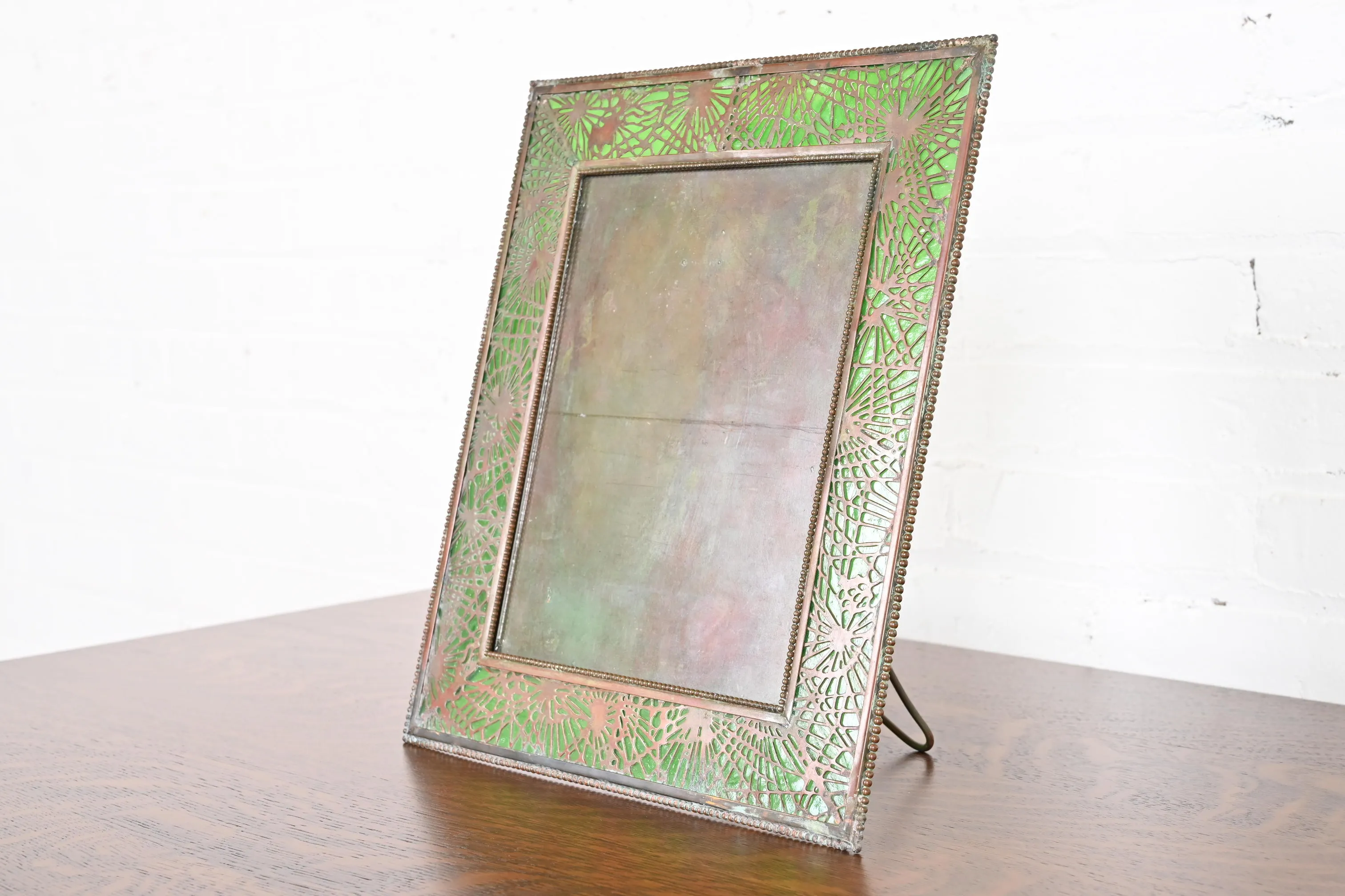 Tiffany Studios New York Pine Needle Bronze and Green Slag Glass