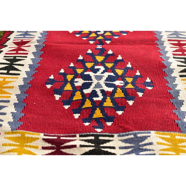 1980 Turkish Red Geometric Oushak Kilim For Sale - Image 10 of 13