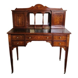 Antique 19th Century Inlaid Mahogany French Bonheur Du Jour Ladies Writing Desk C1890 For Sale