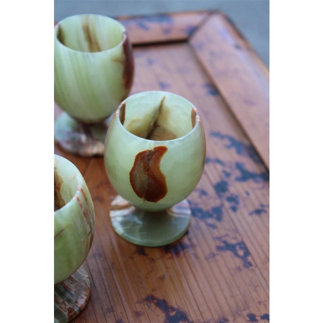 Tanzanian Green Onyx Liquor Glasses, 1950s, Set of 6, in Very Good conditions. Designed 1950 to 1959