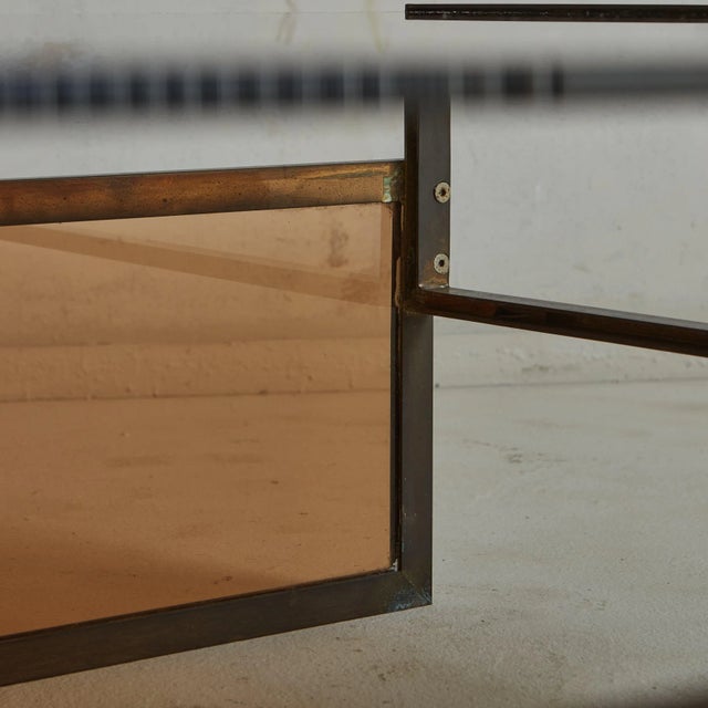 Modernist Amber Glass Coffee Table with Iron Block Frame, France 20th