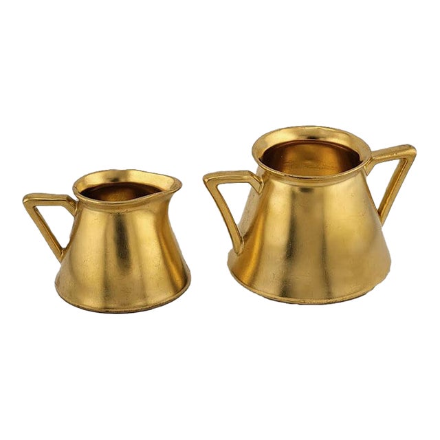 D & C Limoges France Gold Porcelain Creamer & Sugar For Sale