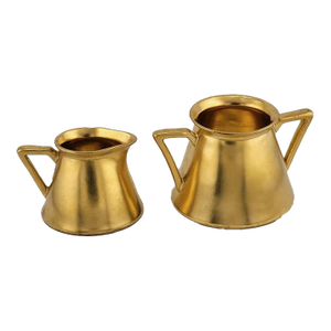 D & C Limoges France Gold Porcelain Creamer & Sugar