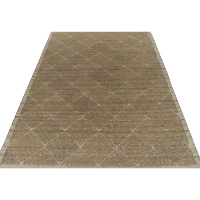 Mid-Century Modern Rug & Kilim’s Scandinavian Kilim style Hemp rug in Beige-Brown Diamond Patterns - 3x12 For Sale - Image 3 of 7