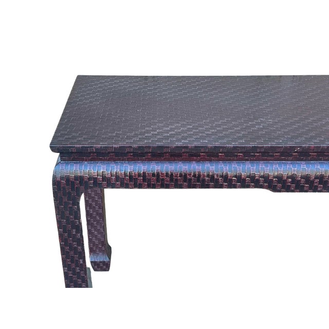 Asian Modern Grasscloth Wrapped Ming Style Console Tables Att. Baker Furniture For Sale - Image 9 of 12