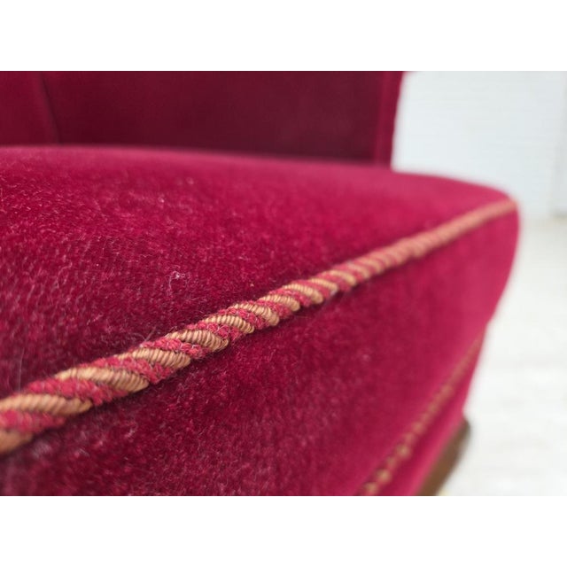 Danish Highback Wingback Armchair in Cherry-Red Velour, 1960s For Sale - Image 6 of 18