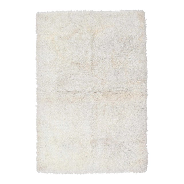 1970s Vintage Persian Handmade Wool Cotton Bei̇ge Area Rug For Sale