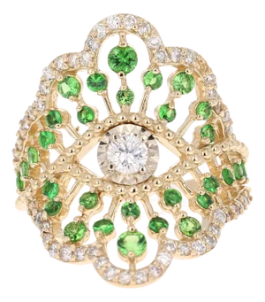 1.50 Carat Tsavorite Diamond Yellow Gold Cocktail Ring, Size 7
