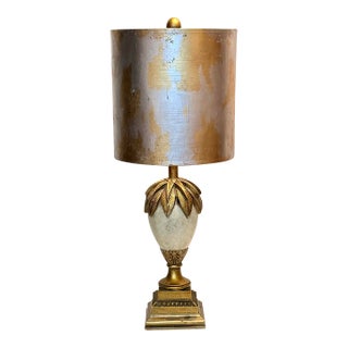 1990s Berman Palm Frond Lamp, Bespoke Gilded Shade, Newly Painted For Sale