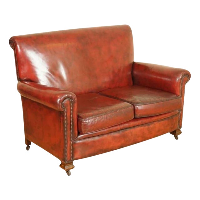 Victorian Gentleman's Club Sofa in Hand-Dyed Burgundy Leather For Sale