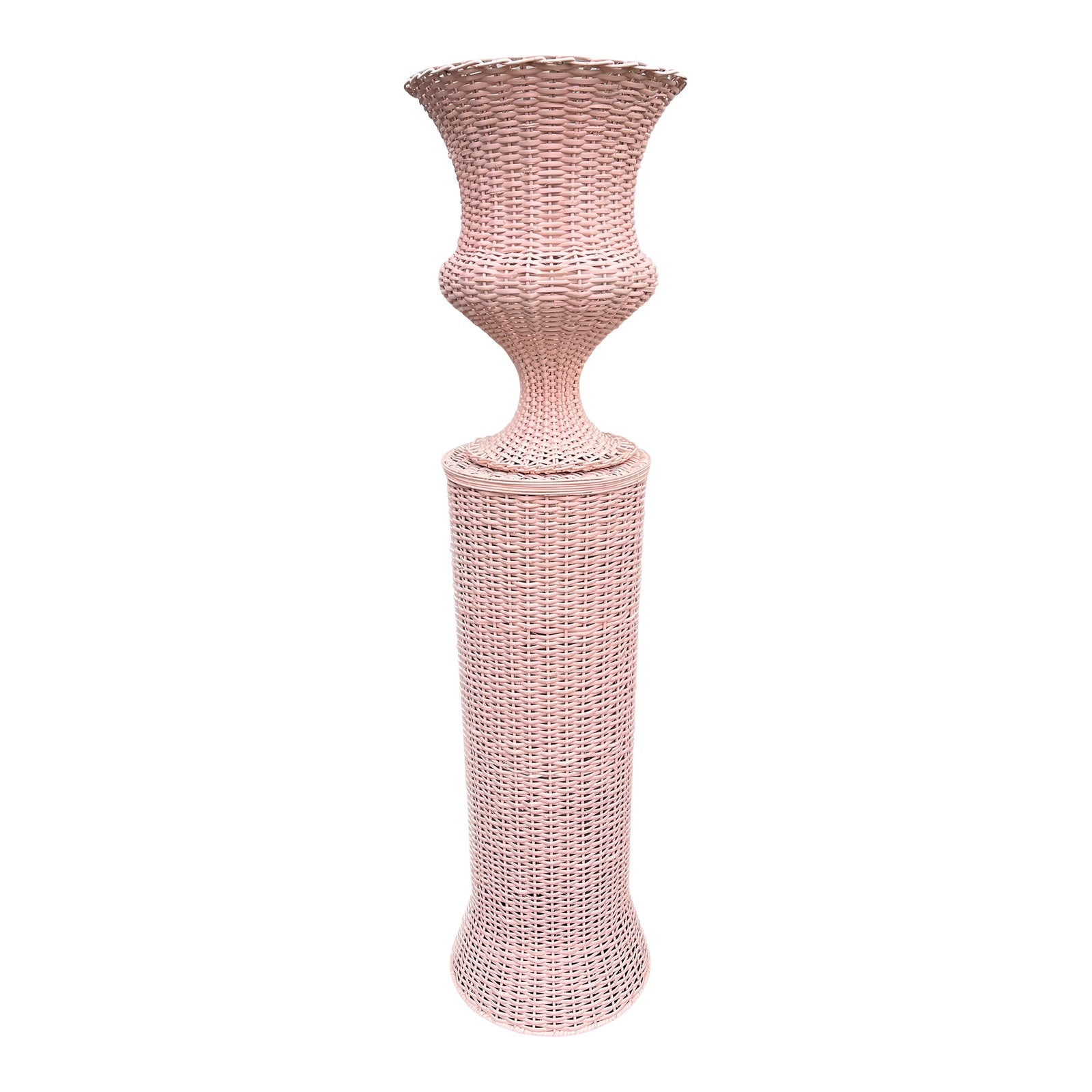 Wicker Urn And Pedestal Set, Pale Pink Chairish