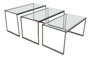 Set of 3 Mid-Century Modern Chrome & Glass Top Nesting End Tables