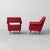 Pair of Gigi Radice armchairs made in the 1960s. Red fabric upholstery. Metal legs. Item as pictured. This piece is...