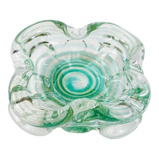 Vintage Murano Style Green Swirl Dish For Sale