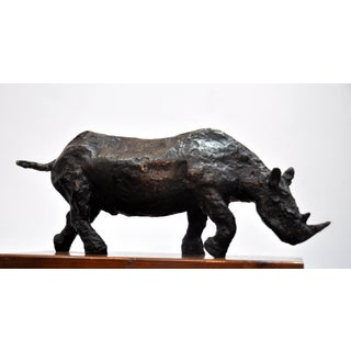 Dominik Albinski, Polish Modernist Charging Rhino Bronze Expressionist Rhinoceros Sculpture For Sale