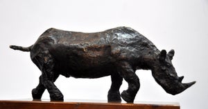 Dominik Albinski, Polish Modernist Charging Rhino Bronze Expressionist Rhinoceros Sculpture