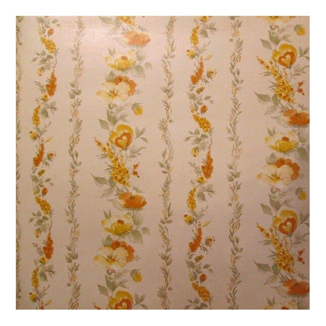 Vintage 1980s Striped Orange Floral Motif Wallpaper For Sale