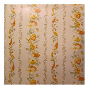 Vintage 1980s Striped Orange Floral Motif Wallpaper