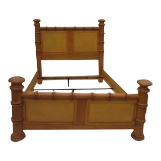 1990s Tommy Bahama Style Solid Queen Bed Head Board Foot Board and Rails For Sale