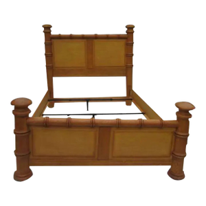 1990s Tommy Bahama Style Solid Queen Bed Head Board Foot Board and Rails