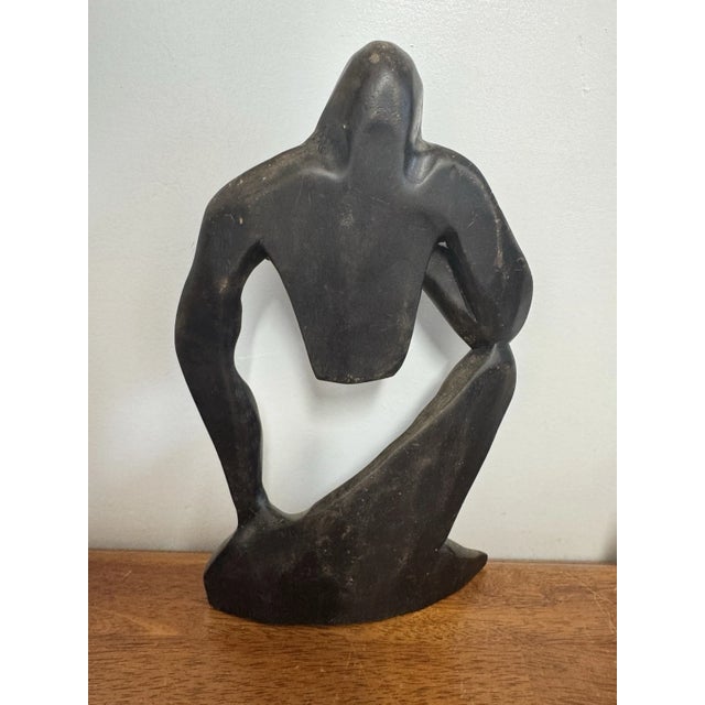 Abstract Vintage Abstract Thinking Man Sculpture Figurine Modernist Black Art Decor For Sale - Image 3 of 11