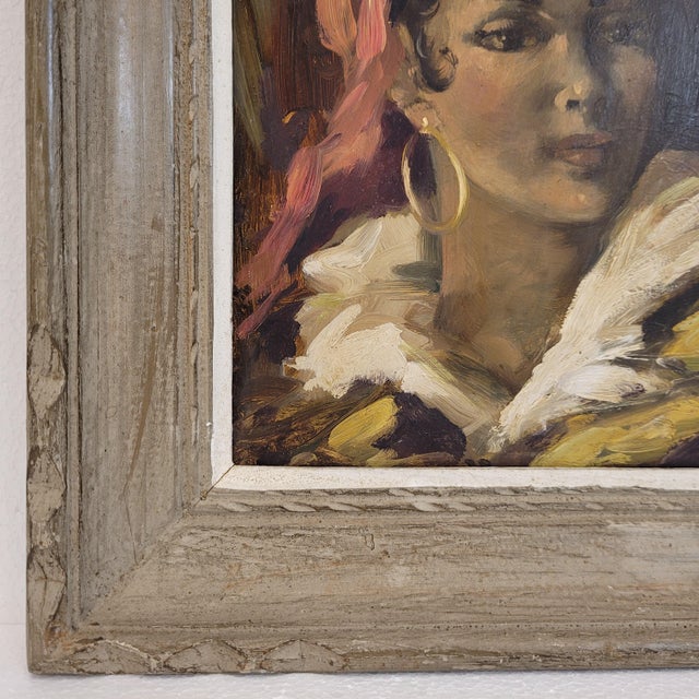 Beige French Artist, Portrait of Woman, 1940s, Oil on Board For Sale - Image 8 of 18