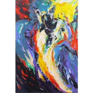 'Perroquets' by Rosemary Hornak, 1992 Expressionist Oil, Parrots, Detroit Woman Artist For Sale