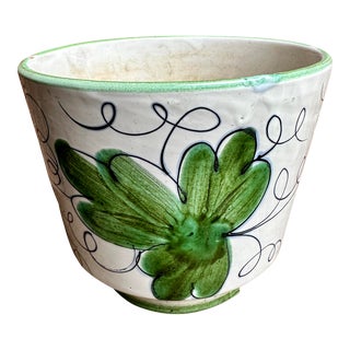 Vintage Italian Hand Painted Terracotta Pottery Cache Pot Planter For Sale