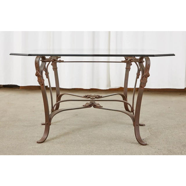 Coffee Adnet Hermes Style Faux Leather Iron Strap Cocktail Table For Sale - Image 8 of 13