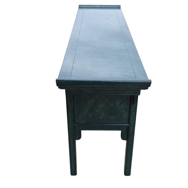 Late 20th Century Vintage Century Furniture Faux-Malachite Green Pagoda Console Sideboard With Brass Hardware, Attributed For Sale - Image 5 of 18