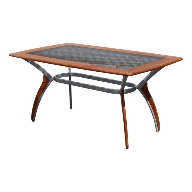 Vintage Italian Glass-Wood and Metal Dining Table For Sale