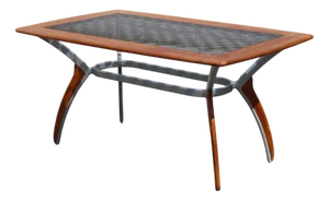 Vintage Italian Glass-Wood and Metal Dining Table