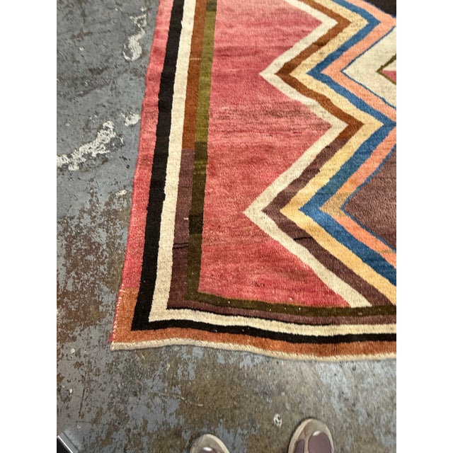 Salmon 7ft × 8ft Hand-Knotted Geometric Wool Area Rug, Vintage For Sale - Image 8 of 12