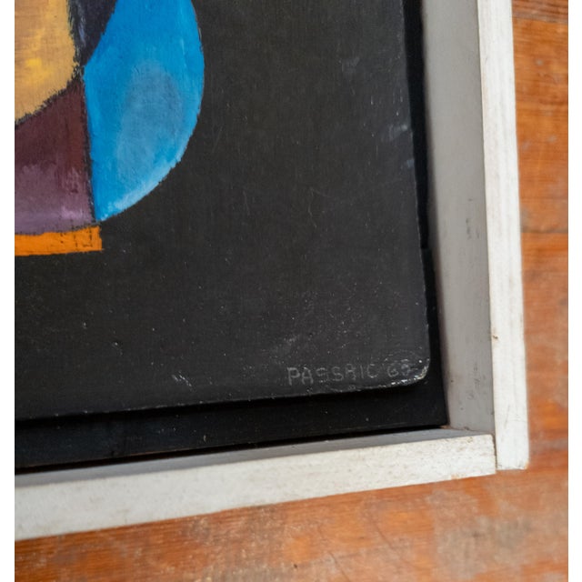 Wood Mid-Century Modern Geometric Abstract Painting on Masonite, 1963 For Sale - Image 7 of 14