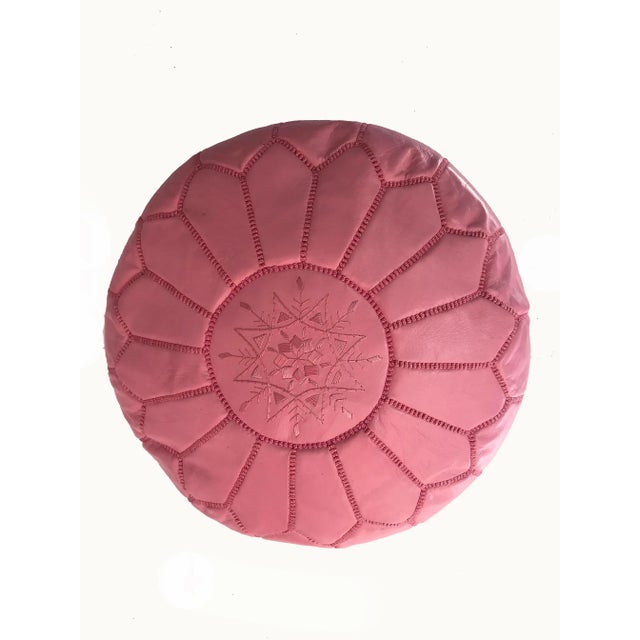 Art Deco Moroccan Leather Pink Pouf Cover For Sale - Image 3 of 9