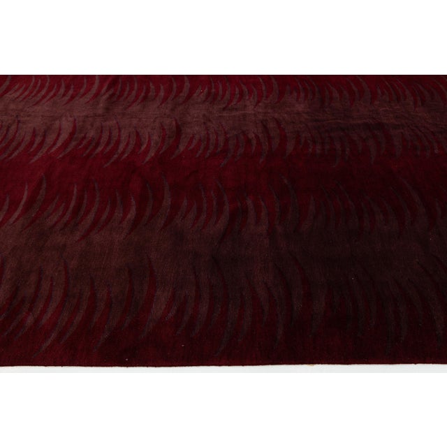 2020s Modern Hand-Knotted Tibetan Wool & Silk Area Rug in Deep Wine Crimson 15x18 For Sale - Image 5 of 12
