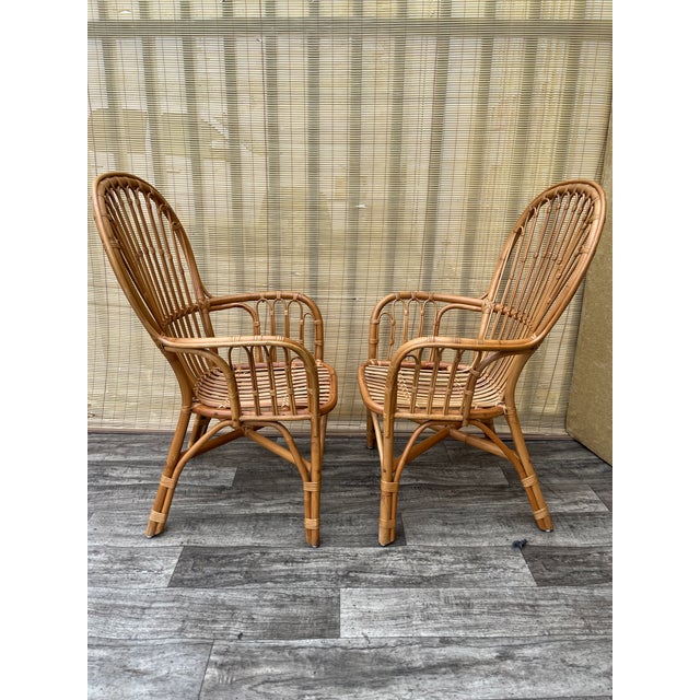 Wood A Pair of Rattan Fan Back Lounge Chairs in the Franco Albini's Style. Circa 1980s For Sale - Image 7 of 18