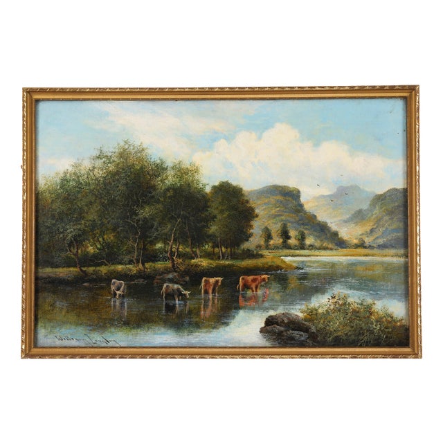 William Langley, Rural Landscape with Cows, 19th Century, Canvas For Sale