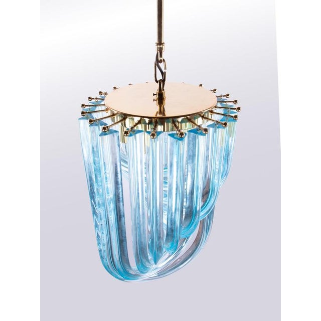 Aquamarine Murano Glass Triedri Curvati Chandelier from Venini, Italy, 1980s For Sale - Image 10 of 14
