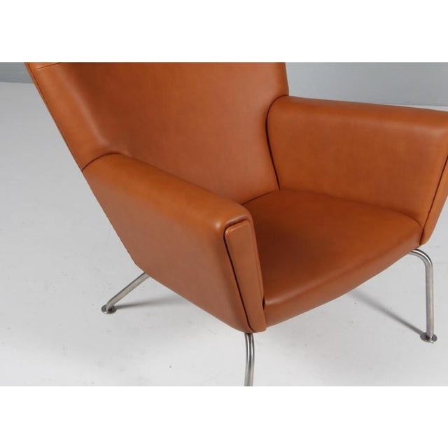 Brown Set of Model CH445 Wing Chair and Ottoman in Full Grain Leather by Hans J. Wegner, 2000s, Set of 2 For Sale - Image 8 of 12
