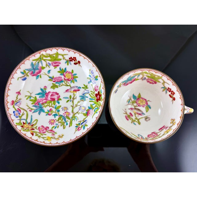 Traditional Antique Mintons Cuckoo Tea Cup and Saucer Set Birds and Florals For Sale - Image 3 of 9