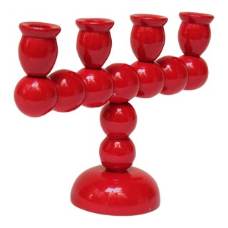 Swedish Modernist Red Four-Arm Candelabra by A-Bra Slöjd For Sale